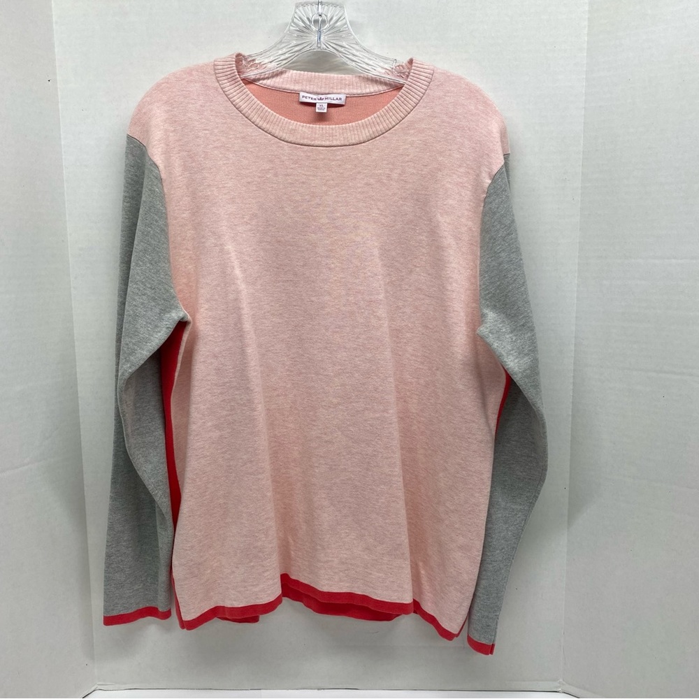 Peter Milar Womens Crew Neck Sweater Color Block Pullover XL Pink Gray Coral Top